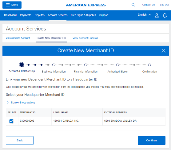 Create New Merchant IDs | American Express