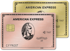 Three Amex Gold Cards stacked on top of each other 