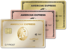 Three Amex Gold Cards stacked on top of each other 