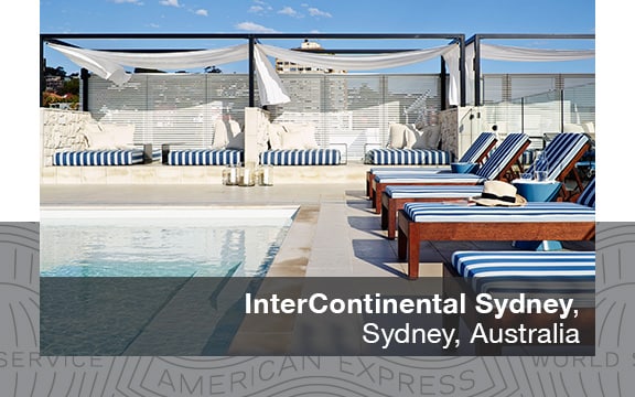 A tranquil pool and lounge chairs at the InterContinental Sydney.