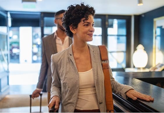 Person in hotel lobby