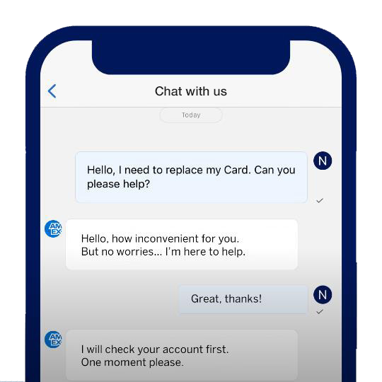 Ask Amex Live Chat in de American Express App