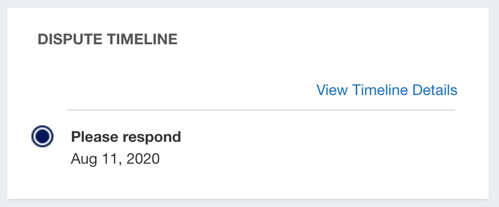 Screenshot of dispute timeline details