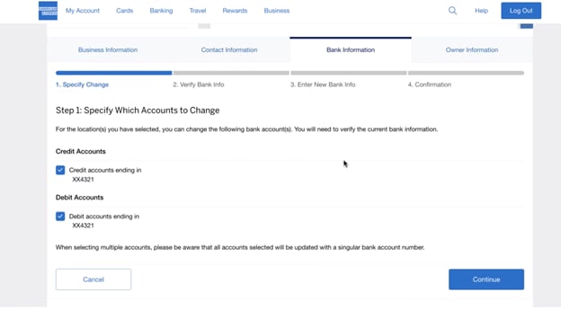 Edit Bank Information | American Express