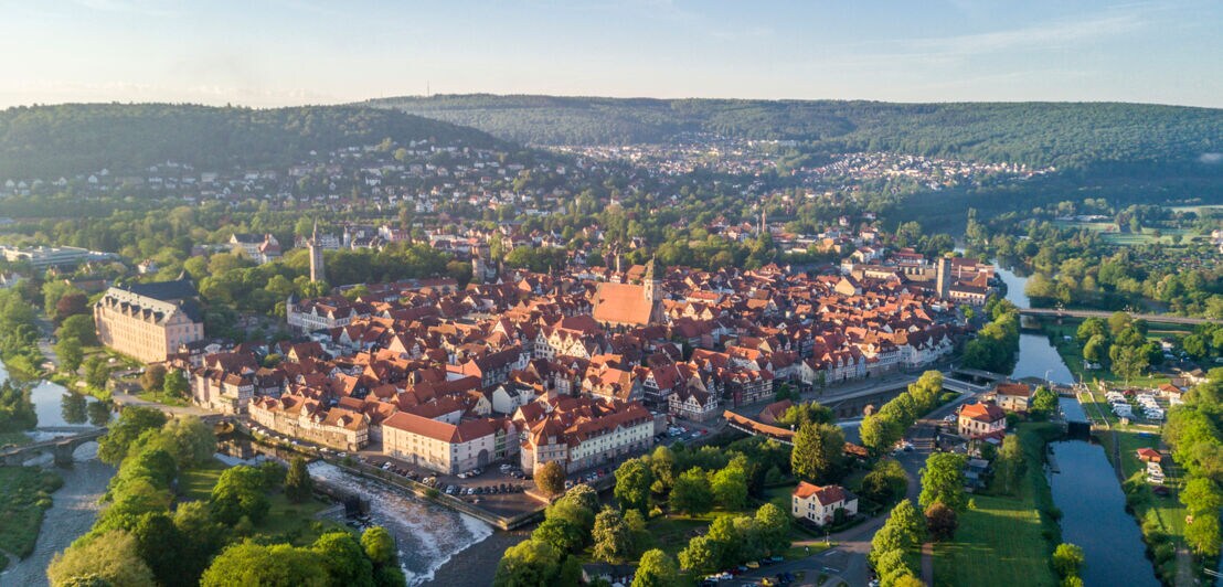 Luftaufnahme der Stadt Hannoversch Münden.