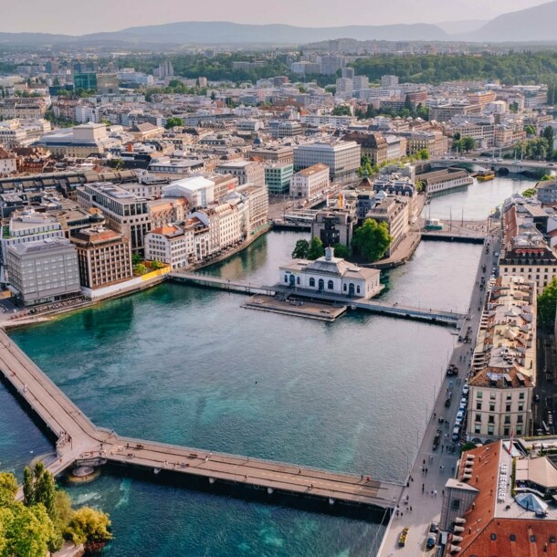 Luftaufnahme der Stadt Genf in der Schweiz.