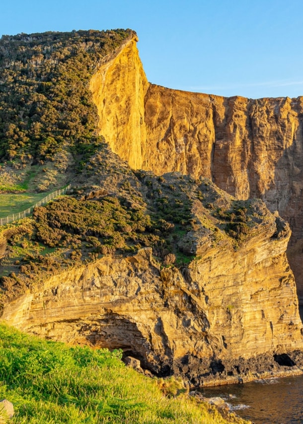 Panoramaaufnahme einer Klippe auf der portugiesischen Azoreninsel São Jorge.