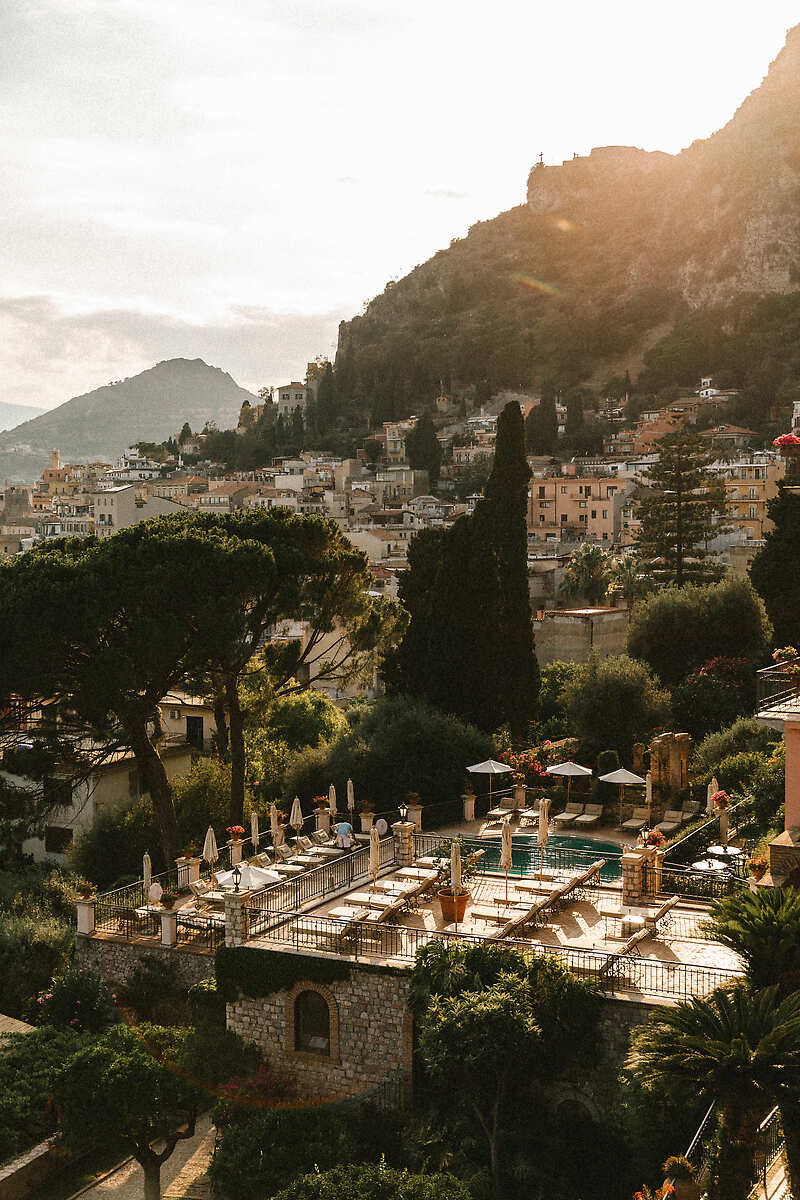 A view of Taormina from the terrace of the Grand Hotel Timeo e